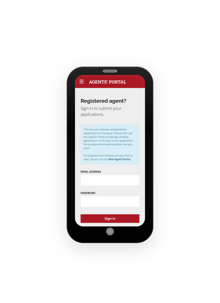 Agents' Portal website displayed on a mobile phone