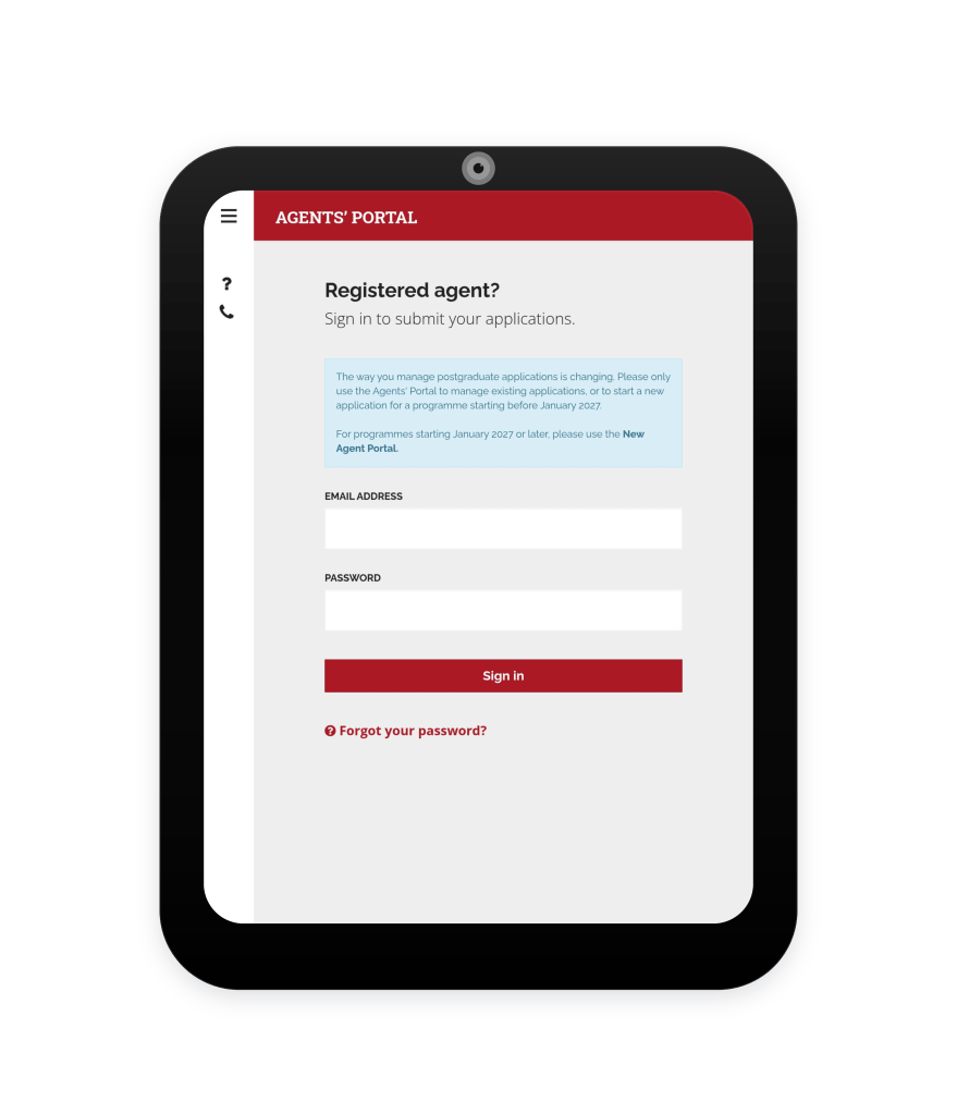 Agents' Portal website displayed on a tablet