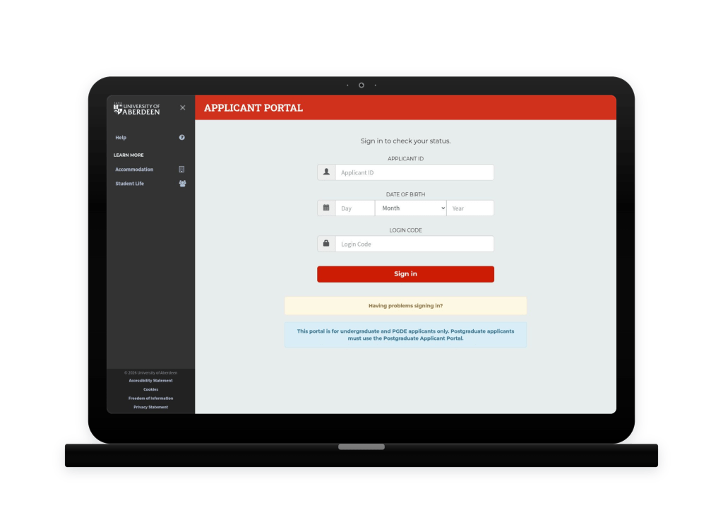 Applicant Portal displayed on a laptop computer