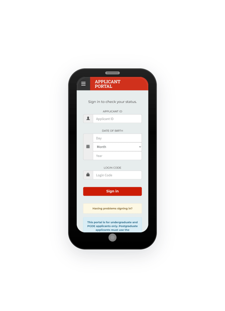 Applicant Portal displayed on a mobile phone
