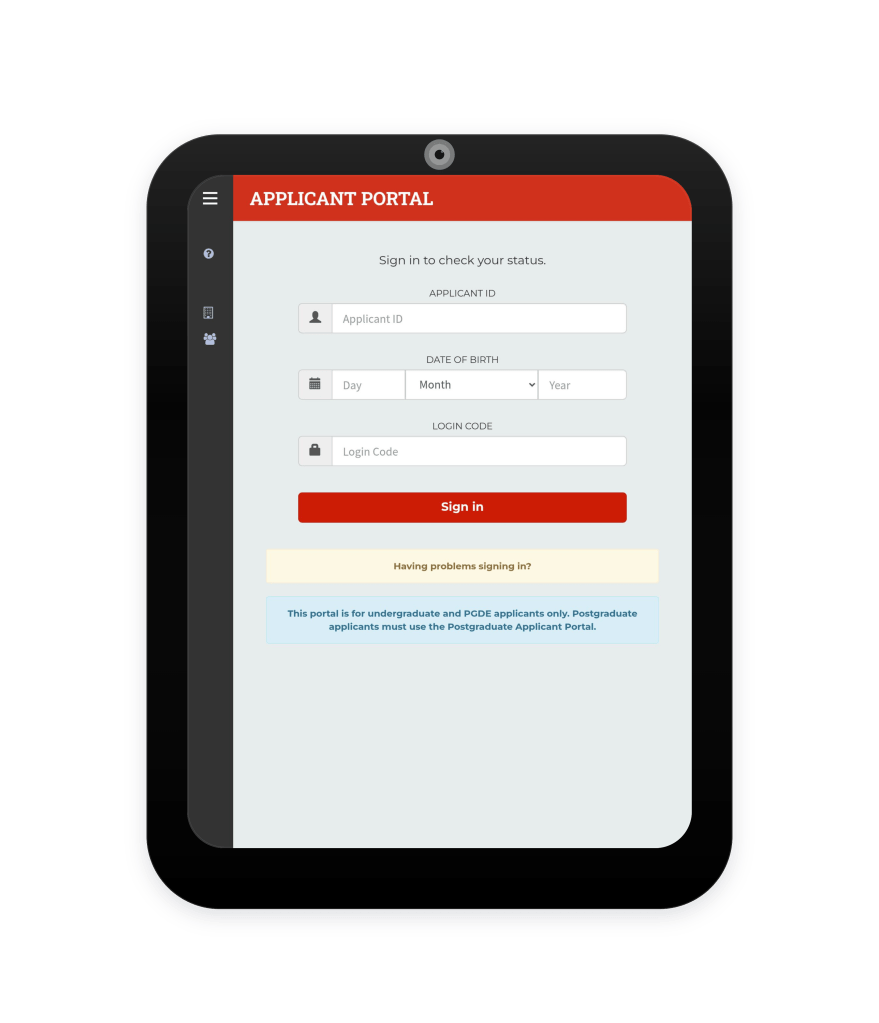 Applicant Portal displayed on a tablet